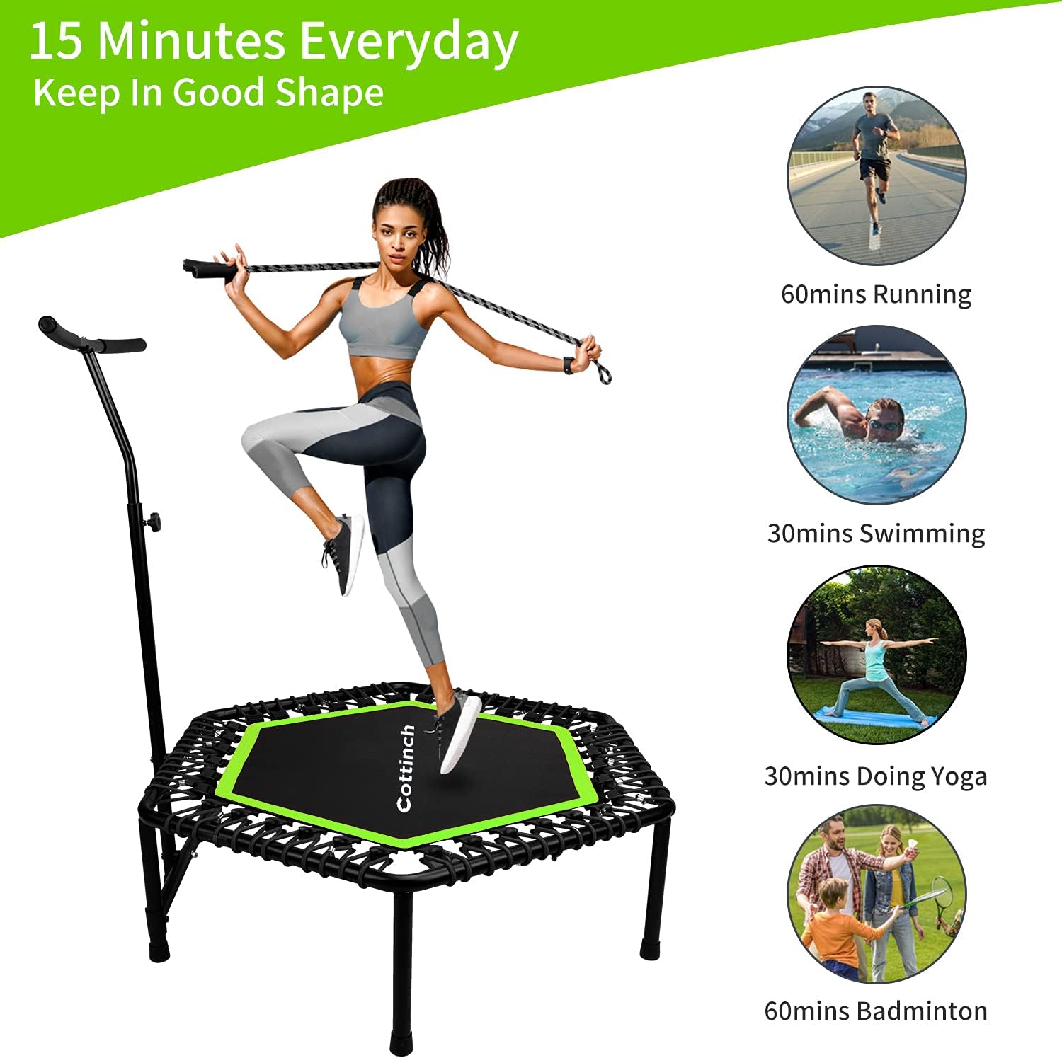 ترامبولين للياقة البدنية مع مقبض قابل للتعديل