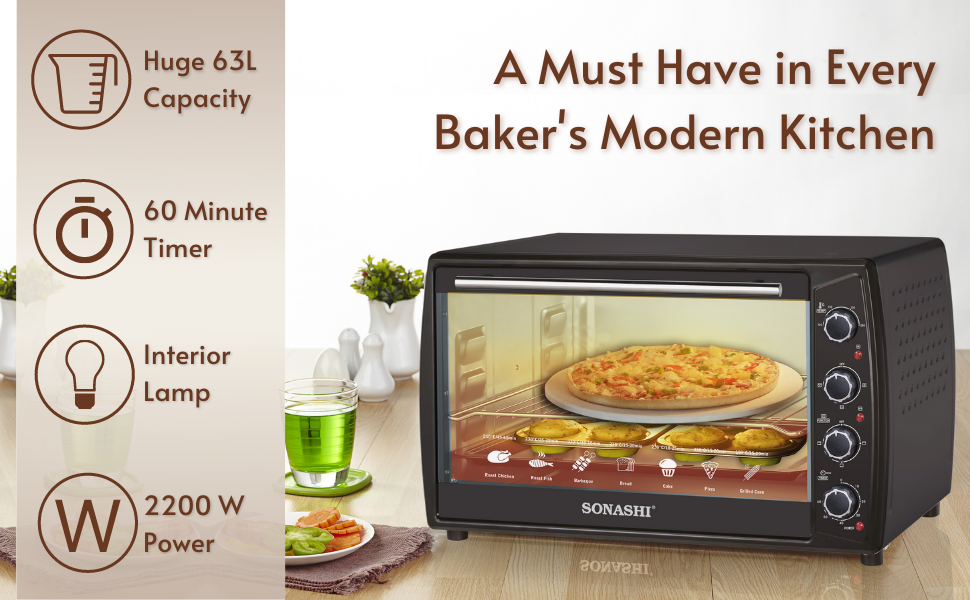 الفرن الكهربائي من سوناشي بسعة 63 لتر - الصورة 4