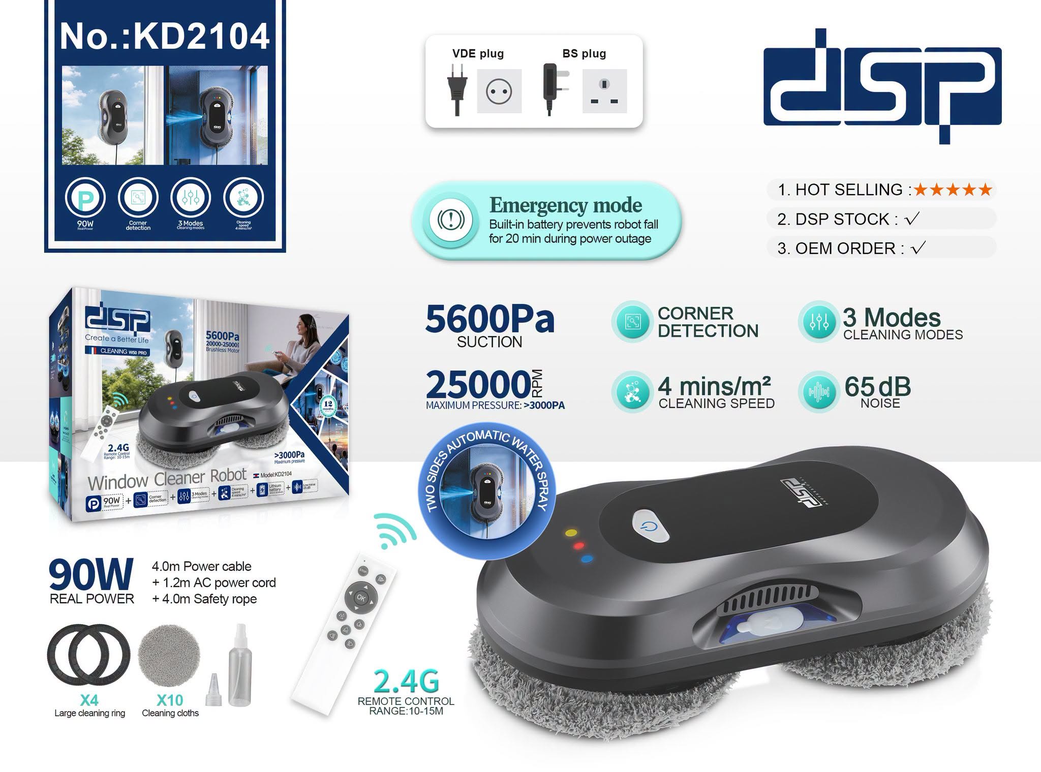 روبوت تنظيف الزجاج من DSP بقوة شفط 5600Pa - الصورة 4