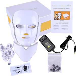 قناع وجه باضاءة LED بـ7 الوان من ار ايه برودكتس لتجديد بشرة الوجه والرقبة ومضاد للشيخوخة والعلاج بالفوتون