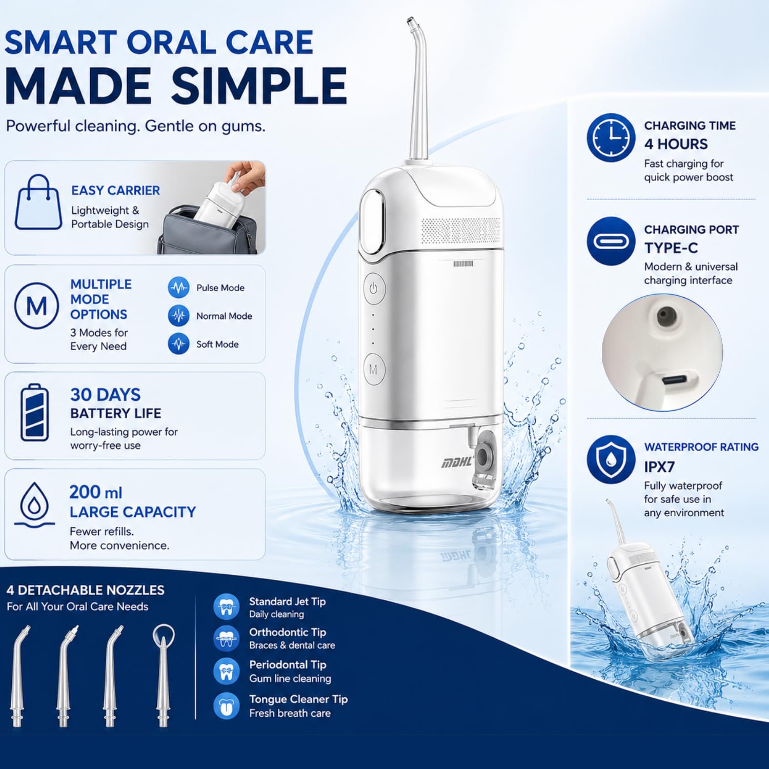 جهاز تنظيف الأسنان بالماء (Water Flosser) من MDHL - الصورة 4